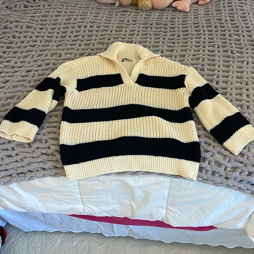 Zara knit sweater, size M-L, cream with black stripes